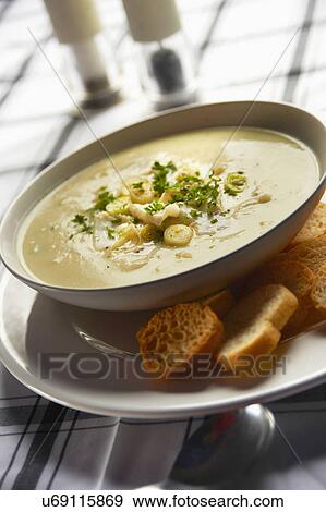 Stock Photo - Bowl Of Homemade Leek And Potato Soup. Fotosearch