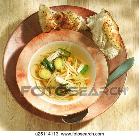 Bowl Of Pasta Soup With Rustic Bread View Large Photo Image Stock Image - Bowl Of Pasta Soup With Rustic Bread. Fotosearch