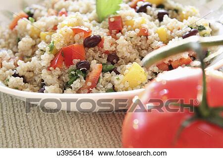Bowl Of Quinoa Served With Fresh Vegetables View Large Photo Image Picture - Bowl Of Quinoa Served With Fresh Vegetables. Fotosearch