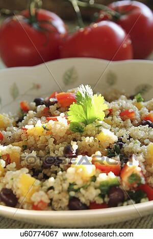 Bowl Of Quinoa Served With Fresh Vegetables View Large Photo Image Stock Photo - Bowl Of Quinoa Served With Fresh Vegetables. Fotosearch