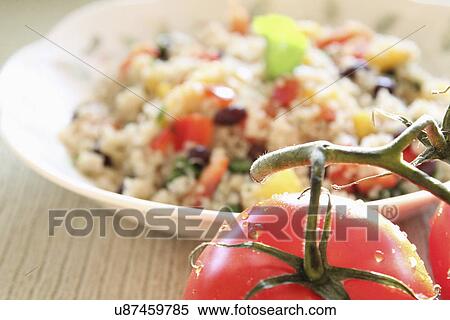 Bowl Of Quinoa Served With Fresh Vegetables View Large Photo Image Stock Photography - Bowl Of Quinoa Served With Fresh Vegetables. Fotosearch