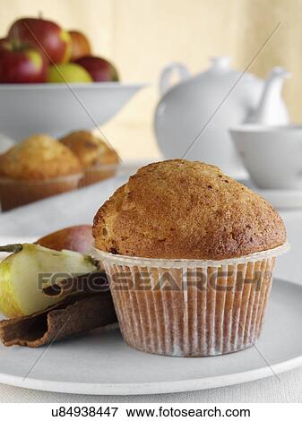 Breakfast apple Muffin with fruit and tea set View Large Photo Image Stock Photo - Breakfast apple Muffin with fruit and tea set. Fotosearch