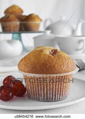 Breakfast cherry muffin with fruit and tea set View Large Photo Image Stock Photograph - Breakfast cherry muffin with fruit and tea set. Fotosearch