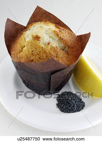 Breakfast lemon and poppy seed muffin on a white plate View Large Photo Image Stock Image - Breakfast lemon and poppy seed muffin on a white plate. Fotosearch