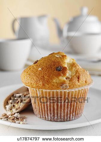 Breakfast multi grain muffin with seeds and tea set View Large Photo Image Stock Photo - Breakfast multi grain muffin with seeds and tea set. Fotosearch