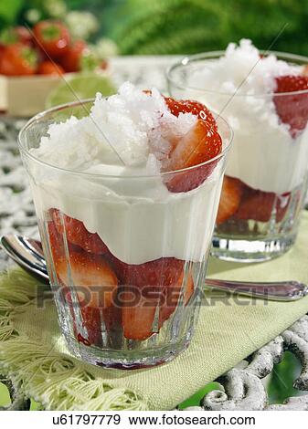 British strawberries Catalan cream and crushed lemonade ice View Large Photo Image Stock Photo - British strawberries Catalan cream and crushed lemonade ice. Fotosearch