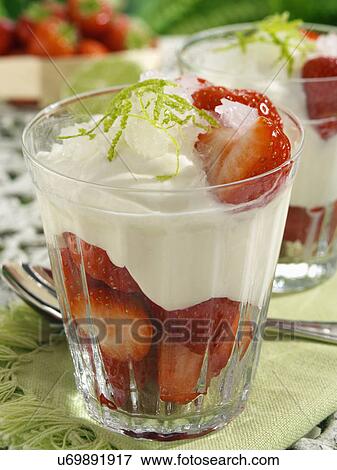 British strawberries Catalan cream and crushed lemonade ice View Large Photo Image Stock Photo - British strawberries Catalan cream and crushed lemonade ice. Fotosearch
