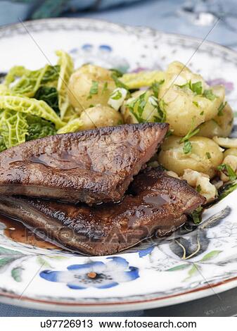 Calves liver with cabbage and potatoes View Large Photo Image Stock Image - Calves liver with cabbage and potatoes. Fotosearch