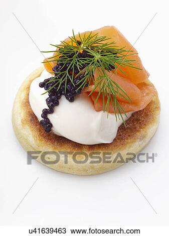 Caviar smoked salmon sour cream dill blini View Large Photo Image Stock Image - Caviar smoked salmon sour cream dill blini. Fotosearch