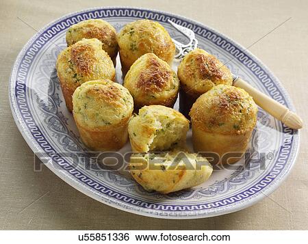Stock Photograph - Chive cheese savoury muffins. Fotosearch