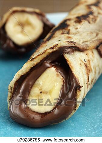 Chocolate banana pancake View Large Photo Image Stock Photography - Chocolate banana pancake. Fotosearch