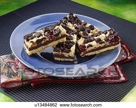 Stock Image - Chocolate raspberry crumb bars. Fotosearch