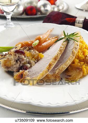 Christmas dinner turkey stuffing carrots and mashed sweet potato View Large Photo Image Stock Photo - Christmas dinner turkey stuffing carrots and mashed sweet potato. Fotosearch