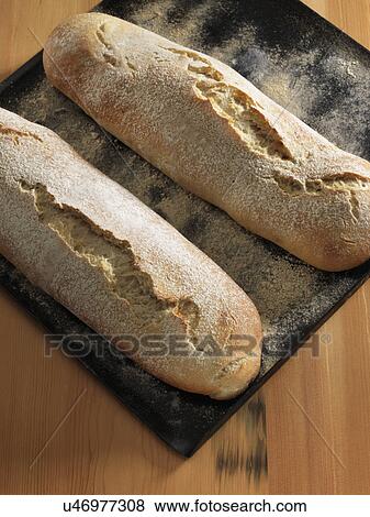 Ciabatta on a baking tray View Large Photo Image Stock Photo - Ciabatta on a baking tray. Fotosearch