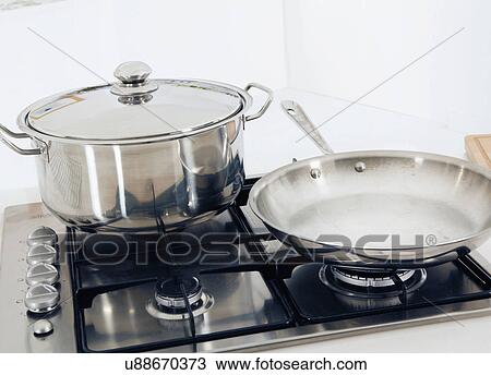 Clean Modern Built In Stainless Steel Gas Cooker Hob With Metal Saucepan And Frying Pan View Large Photo Image Stock Image - Clean Modern Built In Stainless Steel Gas Cooker Hob With Metal Saucepan And Frying Pan. Fotosearch