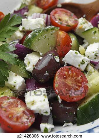 Close up of a bowl of Greek salad View Large Photo Image Stock Photograph - Close up of a bowl of Greek salad. Fotosearch