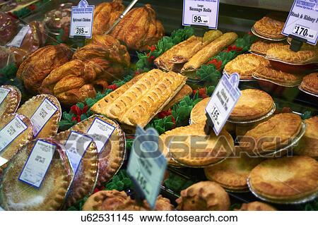 Display Of Baked Pies In Butcher's Shop View Large Photo Image Stock Photography - Display Of Baked Pies In Butcher's Shop. Fotosearch