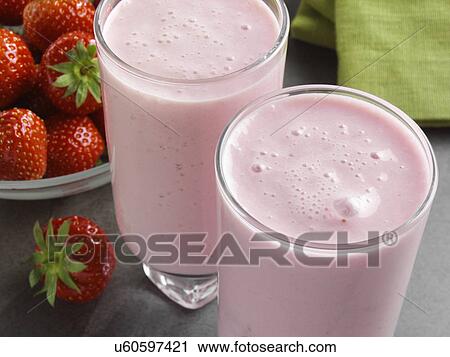 Stock Image - Fat free strawberry smoothie. Fotosearch