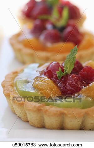 Stock Image - Freshly Baked Fruit Tarts Served On Plate. Fotosearch