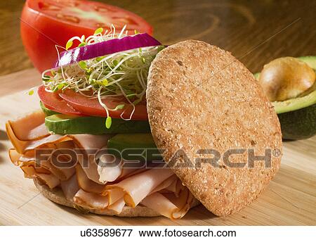 Freshly Made Turkey Sandwich With Salad View Large Photo Image Stock Photo - Freshly Made Turkey Sandwich With Salad. Fotosearch