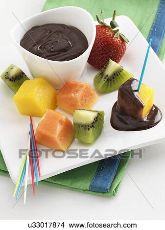 Fruit fondue with chocolate dipping sauce View Large Photo Image Picture - Fruit fondue with chocolate dipping sauce. Fotosearch