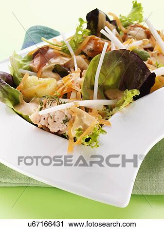 Grilled salmon mixed leaf pineapple mooli grated carrot salad View Large Photo Image Stock Image - Grilled salmon mixed leaf pineapple mooli grated carrot salad. Fotosearch