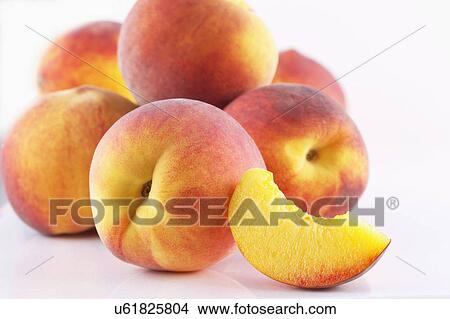 Picture - Group Of Fresh Peaches On White Background. Fotosearch