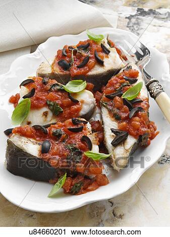 Halibut on a serving dish View Large Photo Image Stock Image - Halibut on a serving dish. Fotosearch