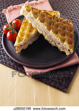 Ham and cheese waffle sandwich View Large Photo Image Stock Photo - Ham and cheese waffle sandwich. Fotosearch