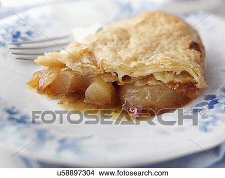 Picture - Individual portion of caramelized apple pie on an antique plate. Fotosearch