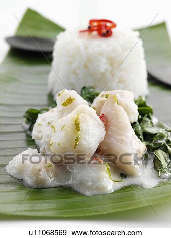 Stock Photo - Individual portion of Fish Amok Cambodian cuisine. Fotosearch