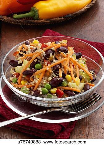 Individual portion of quinoa salad with peas sweetcorn carrots red peppers red kidney beans vegetarian meal View Large Photo Image Stock Photo - Individual portion of quinoa salad with peas sweetcorn carrots red peppers red kidney beans vegetarian meal. Fotosearch