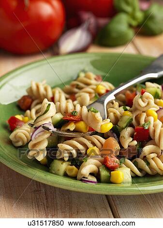 Individual portion of vegetarian pasta salad View Large Photo Image Stock Image - Individual portion of vegetarian pasta salad. Fotosearch
