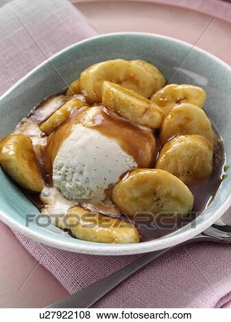 Stock Photo - Individual portions of banana foster pudding. Fotosearch
