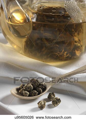 Jasmine Dragon pearls green China tea View Large Photo Image Stock Photograph - Jasmine Dragon pearls green China tea. Fotosearch