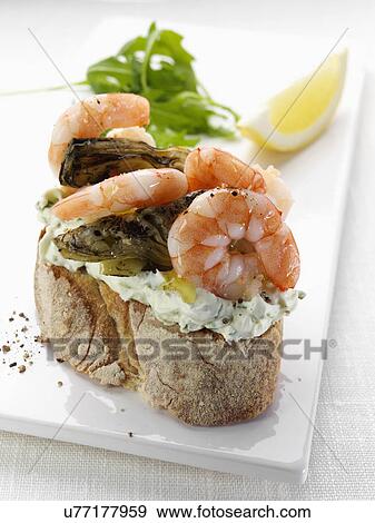 Stock Photo - King Prawn Bruschetta. Fotosearch