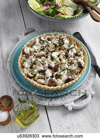 Onion mushroom and feta flan View Large Photo Image Stock Image - Onion mushroom and feta flan. Fotosearch