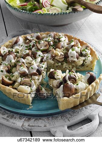 Onion mushroom and feta flan View Large Photo Image Stock Photo - Onion mushroom and feta flan. Fotosearch