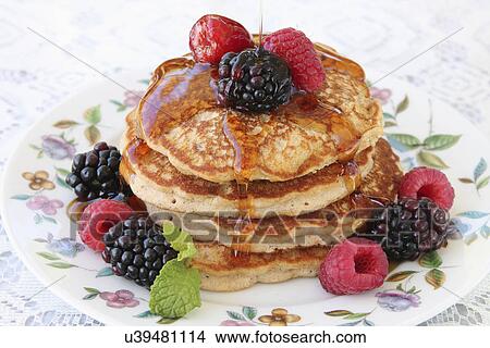 Pancakes Served With Summer Berries And Syrup View Large Photo Image Picture - Pancakes Served With Summer Berries And Syrup. Fotosearch