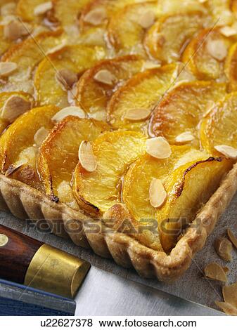 Peach and almond tart View Large Photo Image Stock Photo - Peach and almond tart. Fotosearch