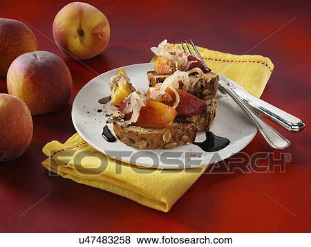 Peaches on toast View Large Photo Image Stock Photo - Peaches on toast. Fotosearch