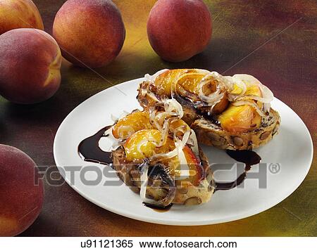 Stock Photography - Peaches on toast. Fotosearch