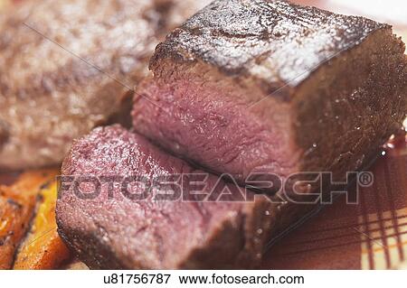 Stock Photo - Piece Of Steak Cut To Show Colour . Fotosearch