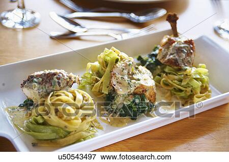 Stock Photo - Plate Of Chicken And Truffle Tagliatelli. Fotosearch