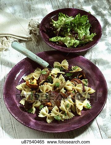 Stock Photography - Plate Of Homemade Farfalle With Mushrooms . Fotosearch