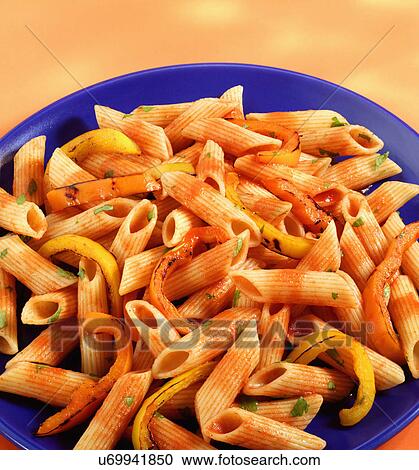 Stock Image - Plate Of Homemade Penne With Peppers. Fotosearch