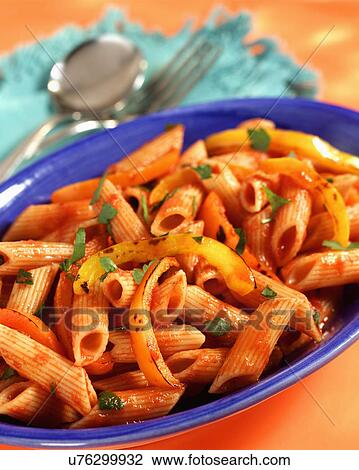 Stock Image - Plate Of Homemade Penne With Peppers. Fotosearch