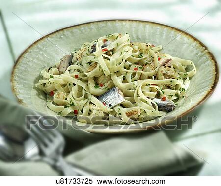 Stock Photography - Plate Of Homemade Sardine Fettuccine. Fotosearch