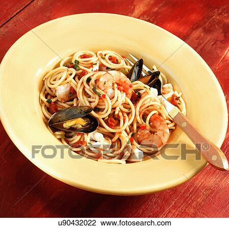 Plate Of Homemade Seafood Spaghetti View Large Photo Image Stock Image - Plate Of Homemade Seafood Spaghetti. Fotosearch
