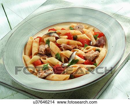 Picture - Plate Of Penne With Tuna And Capers. Fotosearch